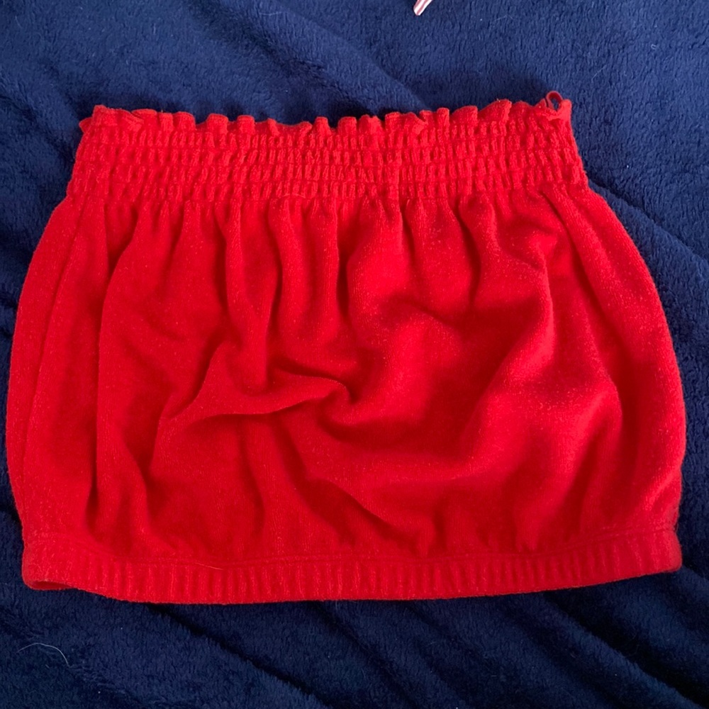 Garage Red Ruched Terry Cloth Cropped Tube Top